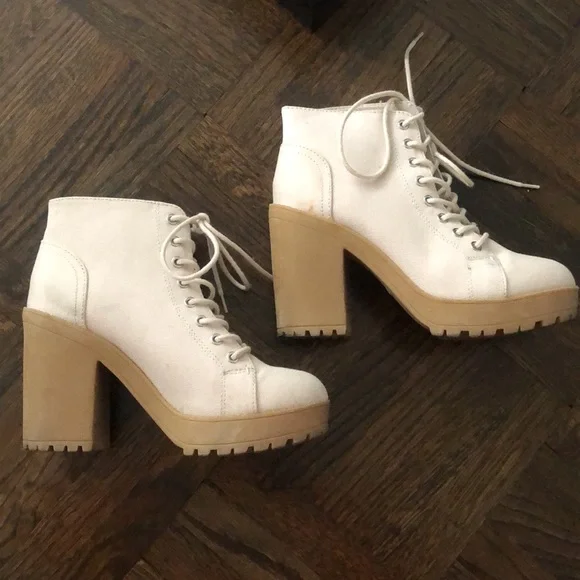 H&m Heeled Boots Beige Divided Shoes Hm Divided Canvas Lace Up - Main Image